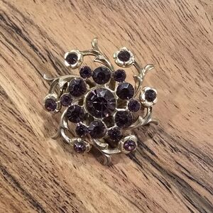 Vintage Gold and Purple Floral Brooch